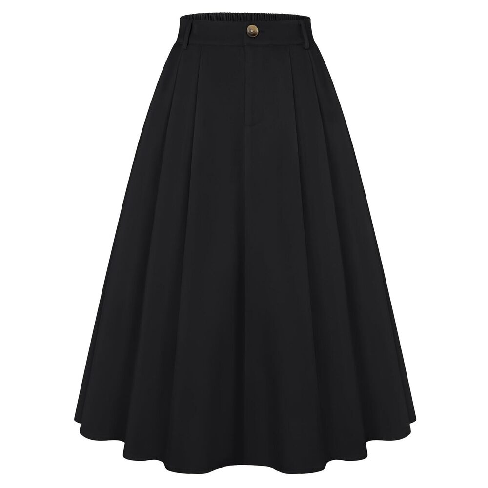 6838 Casual Midi Skirt A Line High Elastic Waisted Pleated Vintage Skirt - Picture 1 of 8